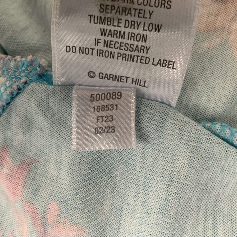 GARNET HILL Asian Wrap Floral Nightgown Organic Cotton Teal Blue Pink XL - Picture 10 of 11